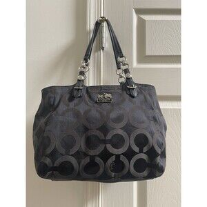 COACH SIGNATURE MIA OP ART TOTE SHOULDER BAG J1182-F15758 Black Purple Lining